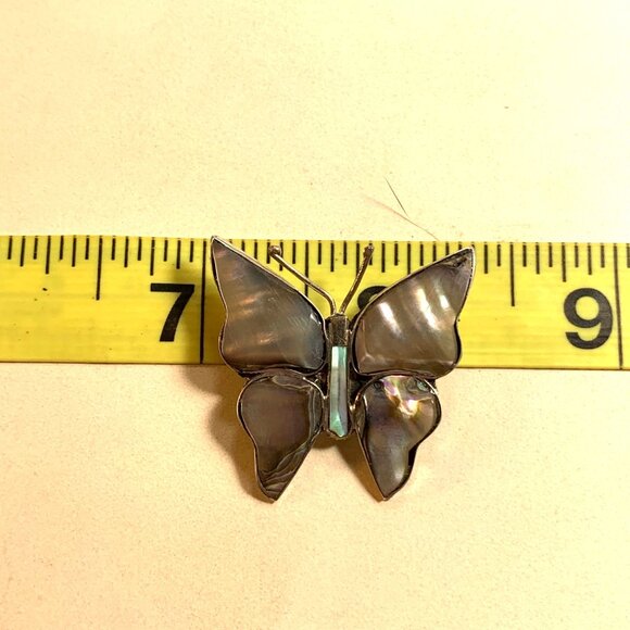Vintage Sterling Silver 925 Mexico Abalone Butterfly Brooch 1.25" x 1.4" - Picture 8 of 11